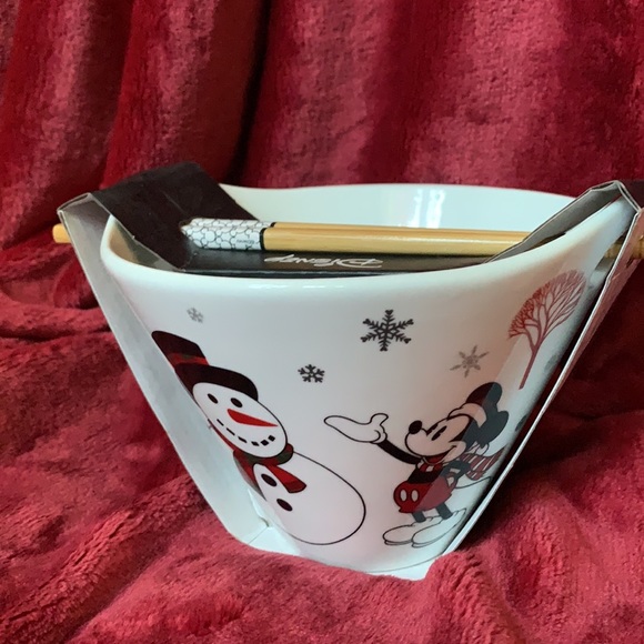 Disney Mickey Mouse & Minnie Mouse Ramen Bowl & Chopsticks Christmas - Picture 3 of 6